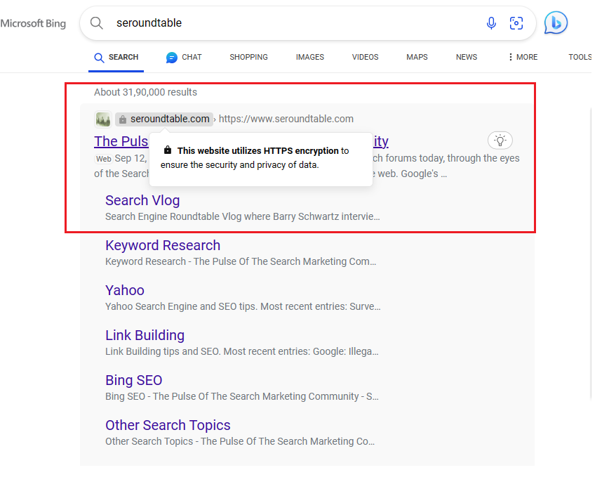 Microsoft Bing Testing Lock Icon in Search Results